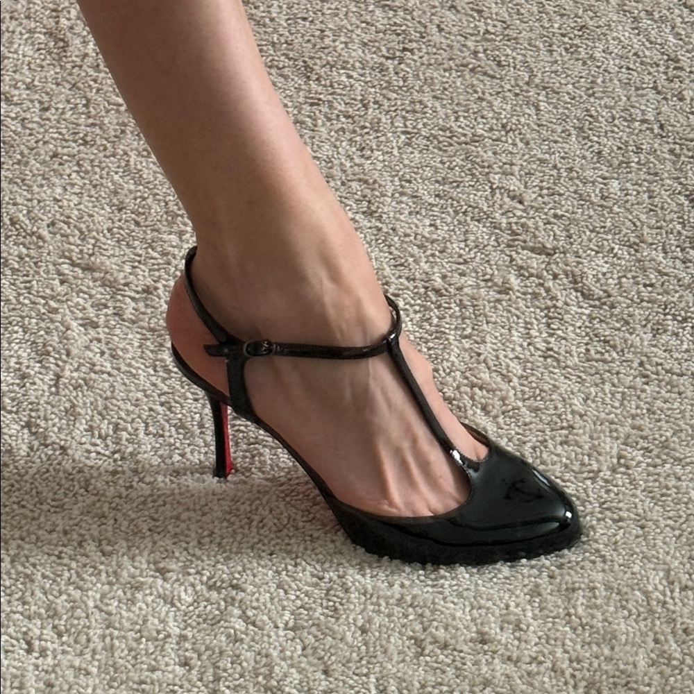 Christian Louboutin Black Patent T-Strap Heels
